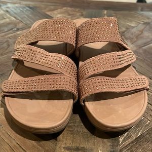 Vionic Suede Platform Sandals with Rhinestones- Alexis Size 9